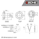 Push Button Switch Momentary (ON) OFF 3.3V Blue LED Black Housing | M-BLU-CZ-BLK