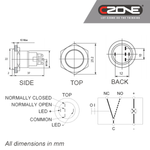 CZone LED switch button dimensions 80-511-0003-00
